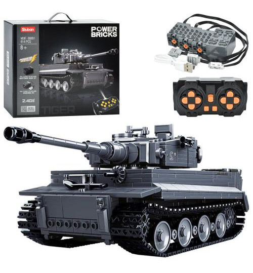 Конструктор SLUBAN M38-B0851 (4шт) танк, 28см, р/к,2.4G, акум,USBзар, 814дет, в кор-ці, 42,5-38-12,