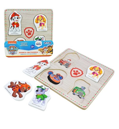 Дерев'яна іграшка KidsHits Paw Patrol арт. KH20/052 (100шт) вкладиші  у плівці 14,8*14,8*0,6 см