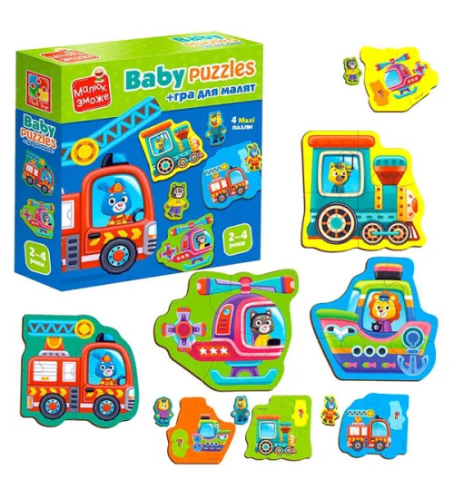 Гра розвиваюча Vladi Toys пазли картонні з грою.Транспорт. Тварини. VT1722-28