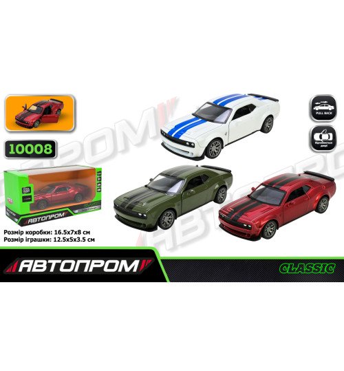 Іграшка машина мет. АВТОПРОМ  арт. 10008 (48шт/2)  5 inch,3 кольори Dodge Challenger, відкр.двері,