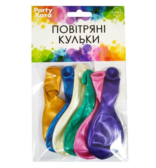 1111-5869 Кулька набір латексних кульок металік 25 см, 6 од.