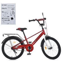 Велосипед дитячий PROF1 20д. MB 20021-1 (1шт) BRAVE,SKD75,червоно-білий,зв,фонарь,багажник,подножка