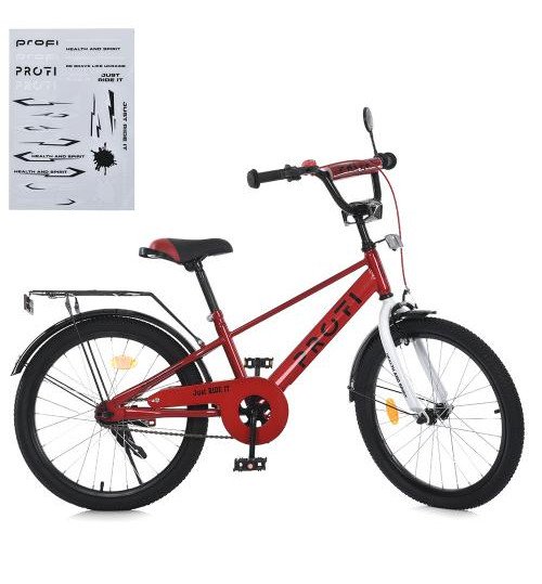Велосипед дитячий PROF1 20д. MB 20021-1 (1шт) BRAVE,SKD75,червоно-білий,зв,фонарь,багажник,подножка