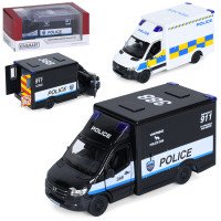 Транспорт спецслужб KT5479W (24шт) метал, інерція, 1:48, 12см, поліція, відчиняються двері, гумові