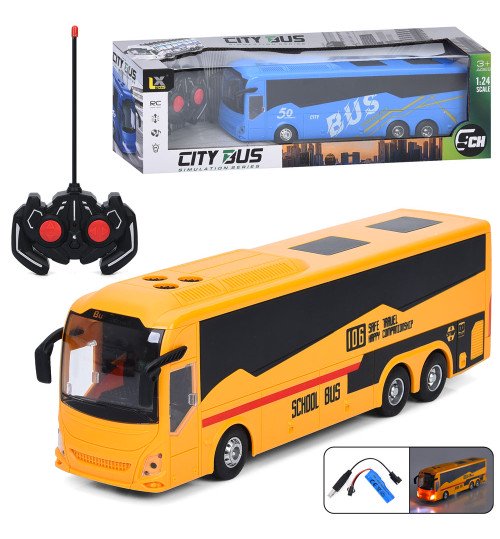 Автобус 197-3-4 (12шт) р/к, акум, 30см, 1:24, світло, гумові колеса,USBзарядне, 2 кольори, в кор-ці
