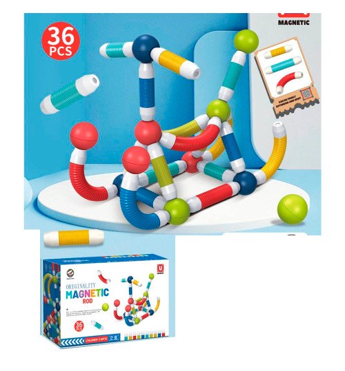 Конструктор JJ6602 (24шт) магнітний, трубчатий, Поп Туб/Pop tube, 36дет, в коробці, 25-15,5-6,5см