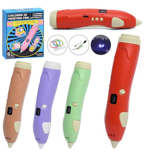 3D ручка SK301-2-H-M-Q-Z (12шт) 17см, акум, USBзарядне, ел.табло, філамент (пластик) 3 кольори, 4 к