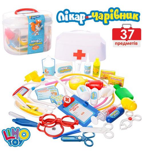 Лікар M 0461 U/R (24шт) стетоскоп, шприц, окуляри, 36 предметів, у валізі, 22-17-12см