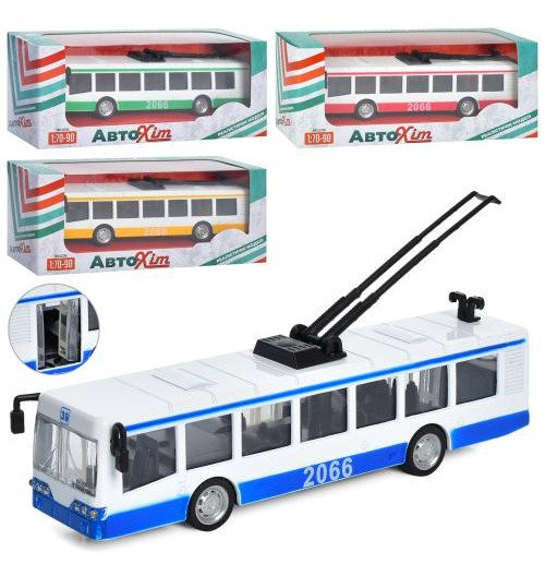 Тролейбус M 5661 (36шт) метал, інерія, 1:70-90, 17см, відчиняються двері, 4 кольори, в кор-ці, 19-7