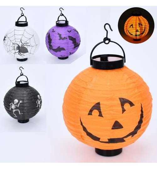 Ліхтарик MS 4186 (100шт) Хелловін/Halloween, 20см, світло, 4 види, на бат-ці, в пакеті, 20-20-4см